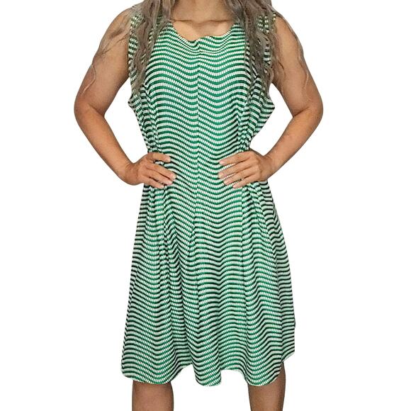 Green White Dress Womens 18 XL Geometric Fit Flare Flowy Sleeveless Polka Dot - Picture 1 of 13